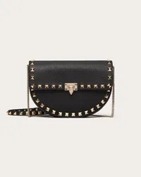 Valentino Garavani MINI BORSA A TRACOLLA ROCKSTUD IN VITELLO GRANATO Donna NERO Nero