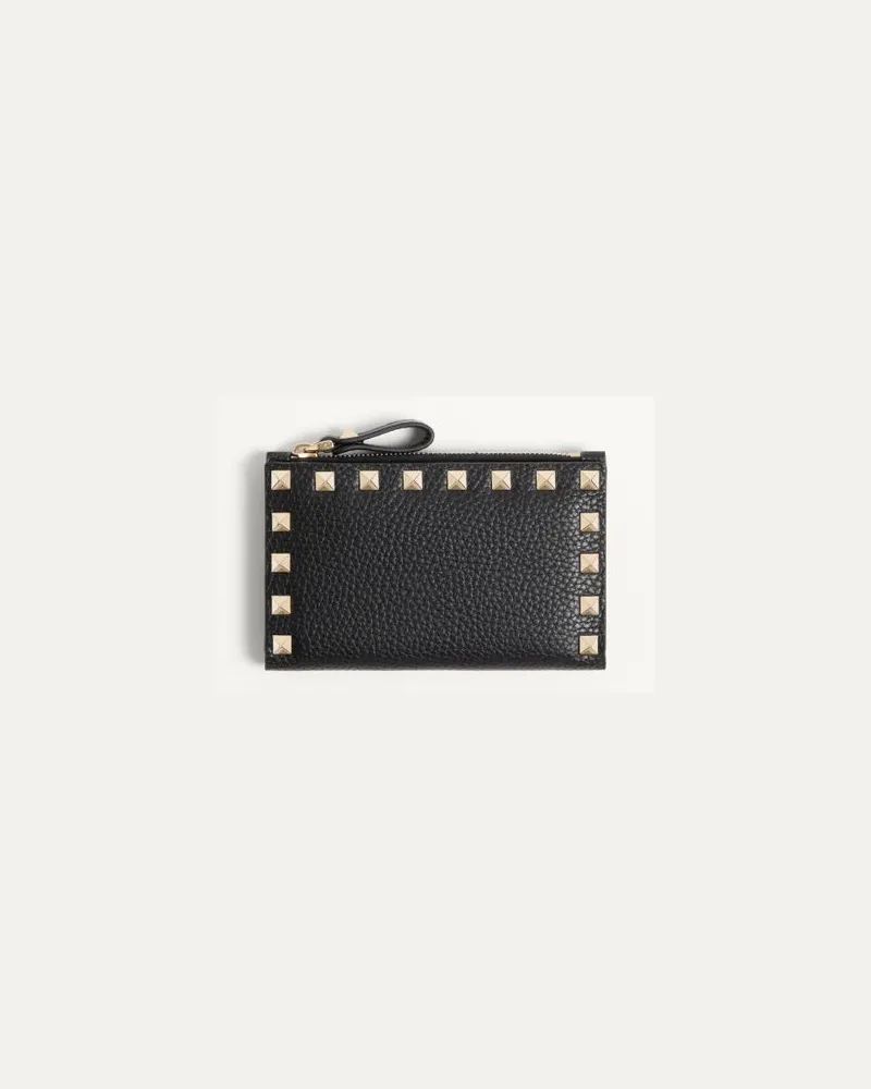 Valentino Garavani Portacarte Con Zip Rockstud In Vitello Granato Donna NERO Nero