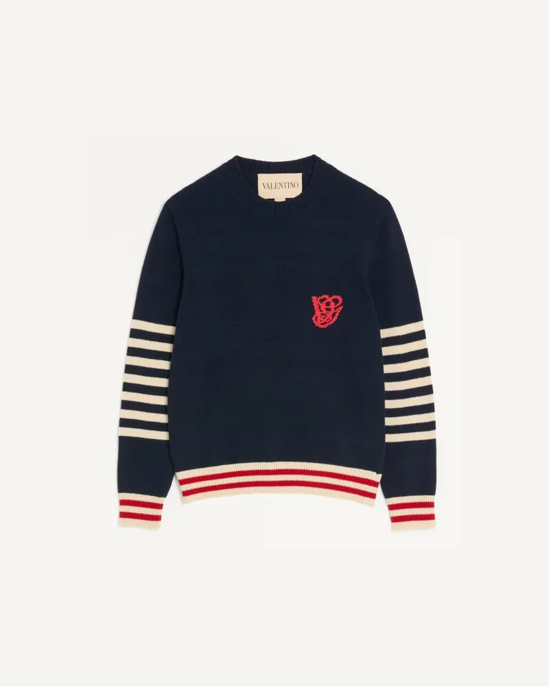 Valentino Garavani Maglia Valentino In Lana Con Ricamo Vg Uomo NAVY/BURRO Navy