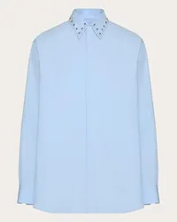 Valentino Garavani CAMICIA MANICA LUNGA IN POPELINE DI COTONE CON CABOCHONS Uomo CELESTE Celeste