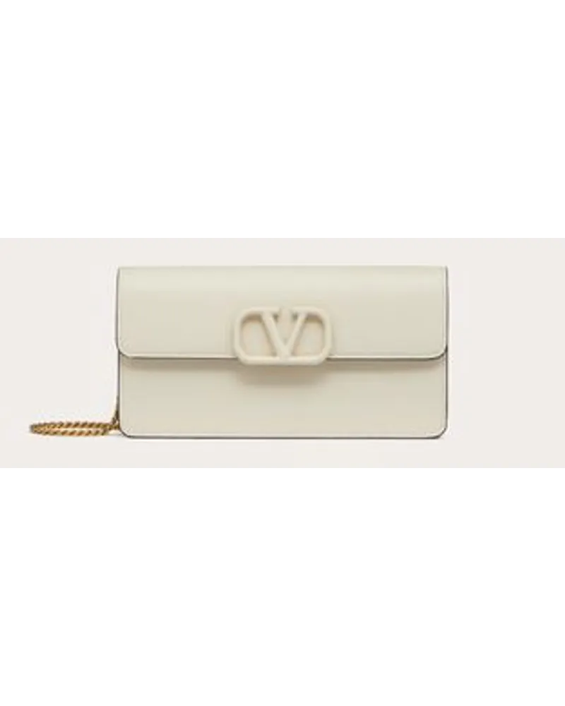 Valentino Garavani Portafoglio Con Catena Vlogo Signature In Vitello Granato Donna LIGHT IVORY Light