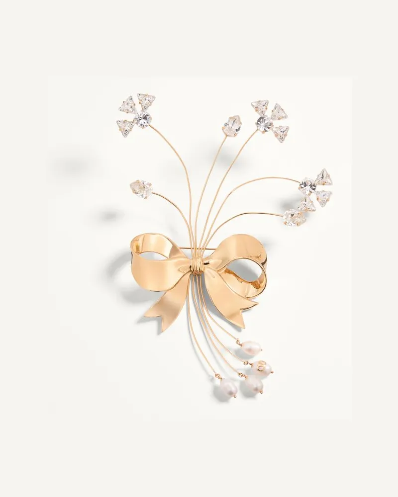 Valentino Garavani Spilla Papier Floral In Metallo, Perle Naturali E Cristalli Swarovski Donna ORO/CREMA/CRYSTAL Oro