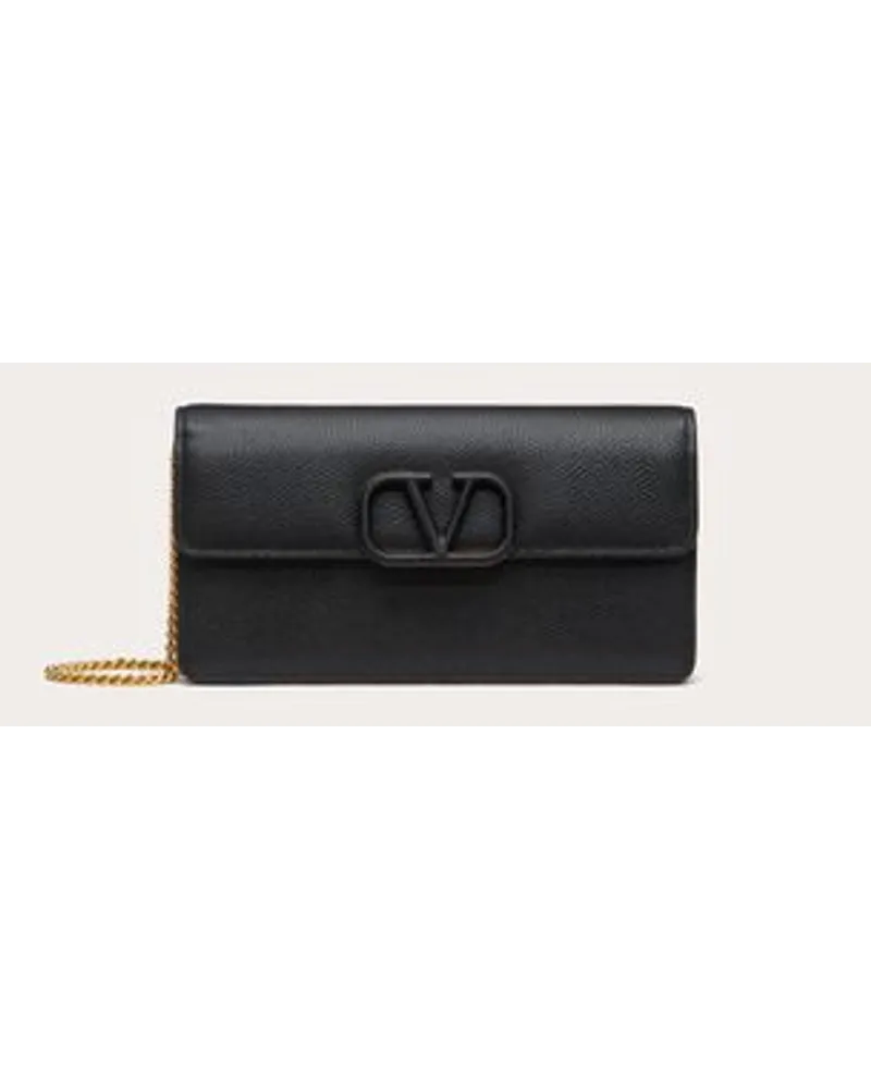 Valentino Garavani Portafoglio Con Catena Vlogo Signature In Vitello Granato Donna NERO Nero