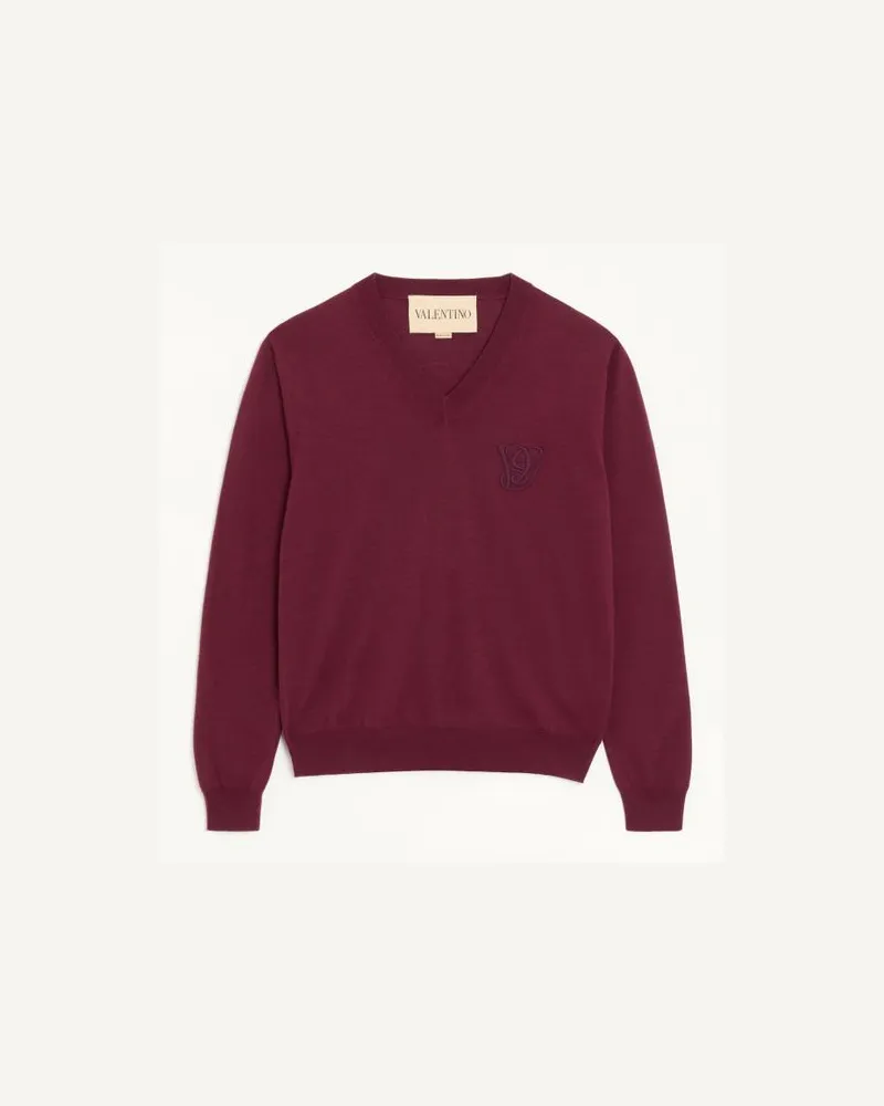 Valentino Garavani Maglia scollo V Valentino in lana con ricamo VG Uomo BORDEAUX Bordeaux