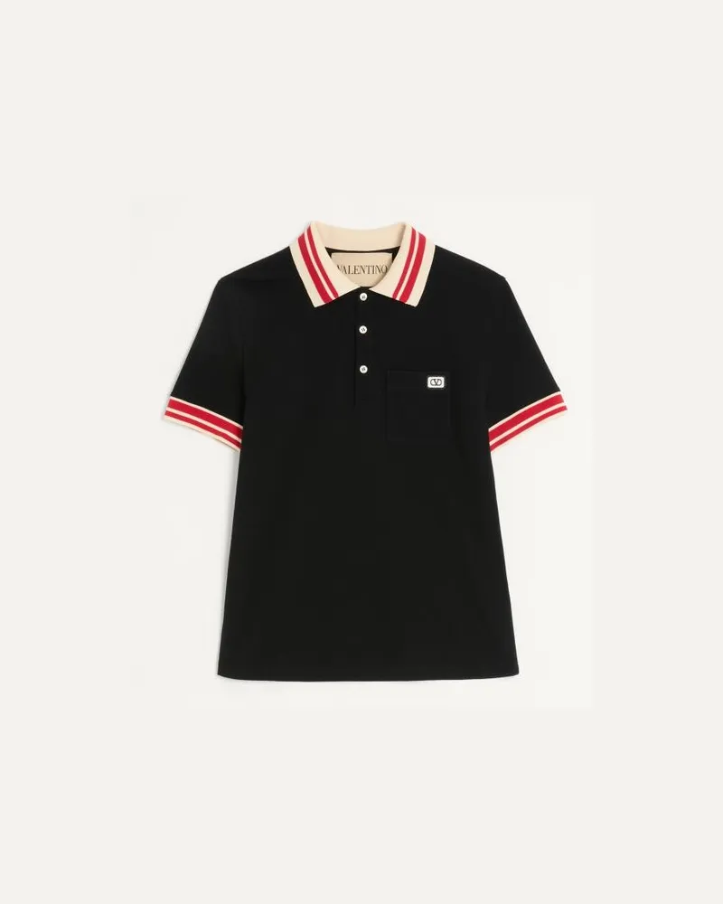 Valentino Garavani Polo In Piquet Di Cotone Con Patch Vlogo Uomo NERO Nero