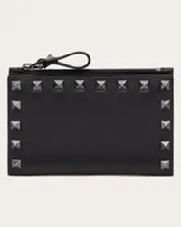 Valentino Garavani PORTACARTE CON ZIP ROCKSTUD IN VITELLO Donna NERO Nero