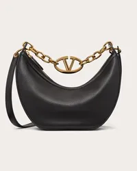 Valentino Garavani HOBO PICCOLA VLOGO MOON BAG IN VITELLO GRANATO CON CATENA Donna NERO Nero