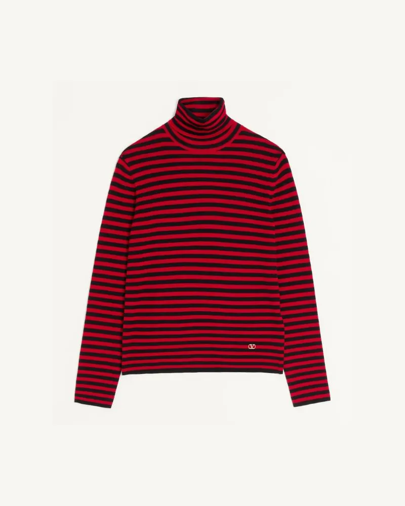 Valentino Garavani Maglione Collo Alto Valentino In Lana Con Patch VLogo Uomo ROSSO/NERO Rosso