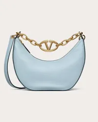 Valentino Garavani HOBO PICCOLA VLOGO MOON BAG IN VITELLO GRANATO CON CATENA Donna BLU PORCELLANA Blu