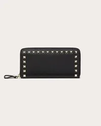 Valentino Garavani PORTAFOGLIO CON ZIP ROCKSTUD IN VITELLO GRANATO Donna NERO Nero