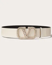 Valentino Garavani CINTURA REVERSIBILE VLOGO SIGNATURE IN VITELLO LUCIDO 40 MM Donna LIGHT IVORY/NERO Light