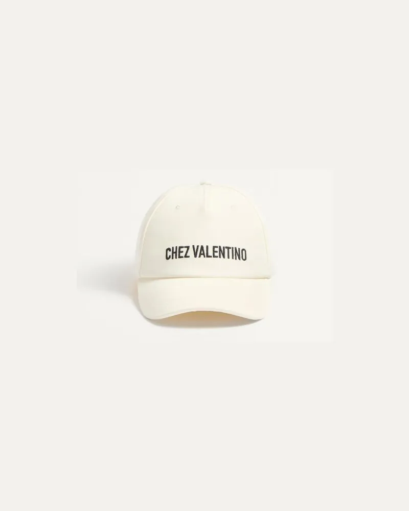 Valentino Garavani Baseball Cap Chez Valentino In Cotone Con Ricamo Uomo AVORIO/NERO 57 