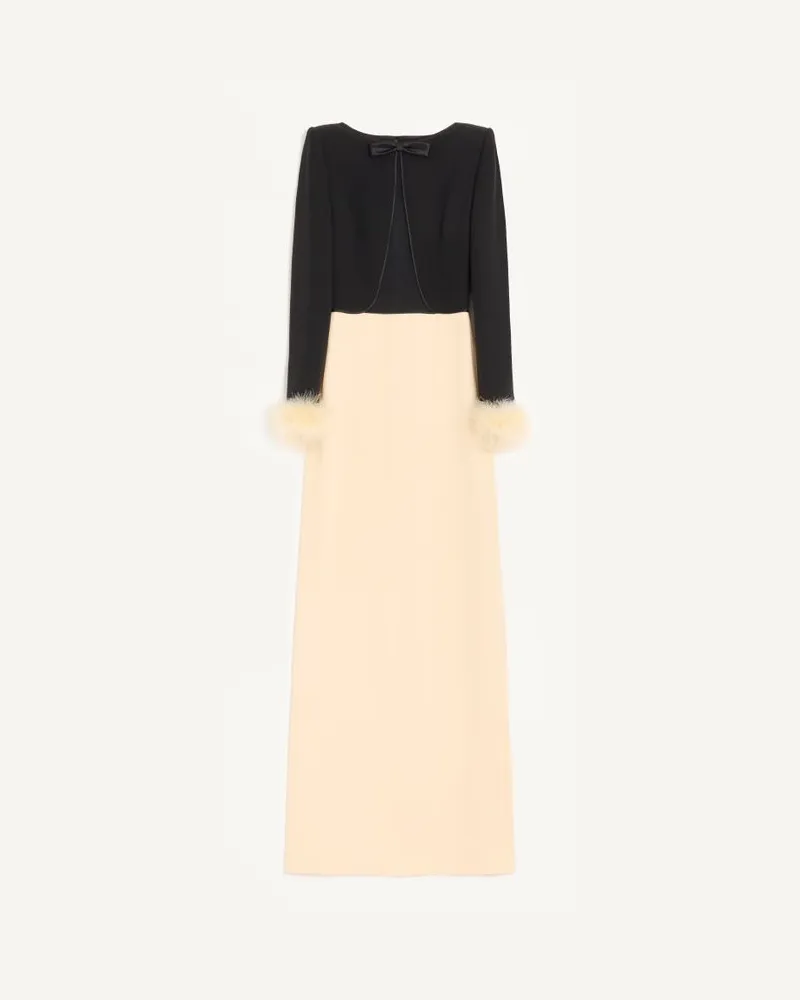 Valentino Garavani Abito Lungo In Cady Couture Con Piume Donna NERO/BETULLA Nero