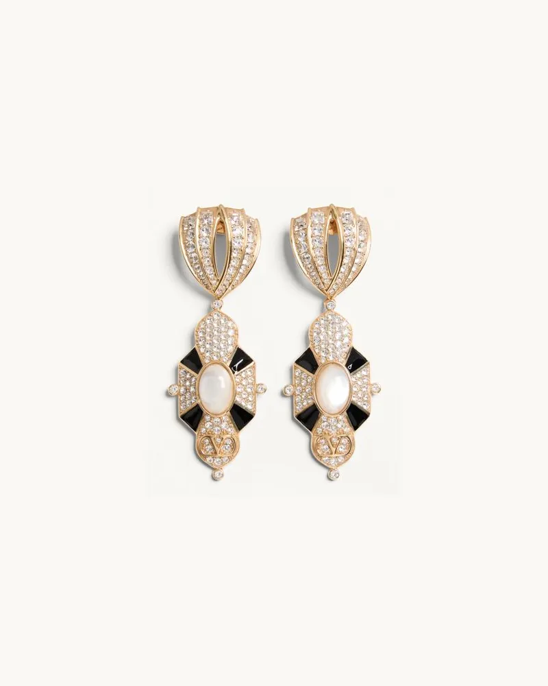 Valentino Garavani Orecchini Pas Plus In Metallo, Resina, Smalto E Cristalli Swarovski Donna ORO/NERO/CRYSTAL/CREMA Oro