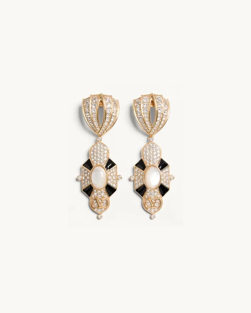 Valentino Garavani Orecchini Pas Plus In Metallo, Resina, Smalto E Cristalli Swarovski Donna ORO/NERO/CRYSTAL/CREMA Oro
