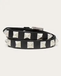 Valentino Garavani BRACCIALE ROCKSTUD IN VITELLO A DOPPIO GIRO Donna NERO Nero