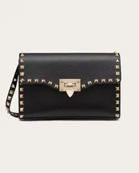 Valentino Garavani BORSA PICCOLA A TRACOLLA ROCKSTUD IN VITELLO GRANATO Donna NERO Nero