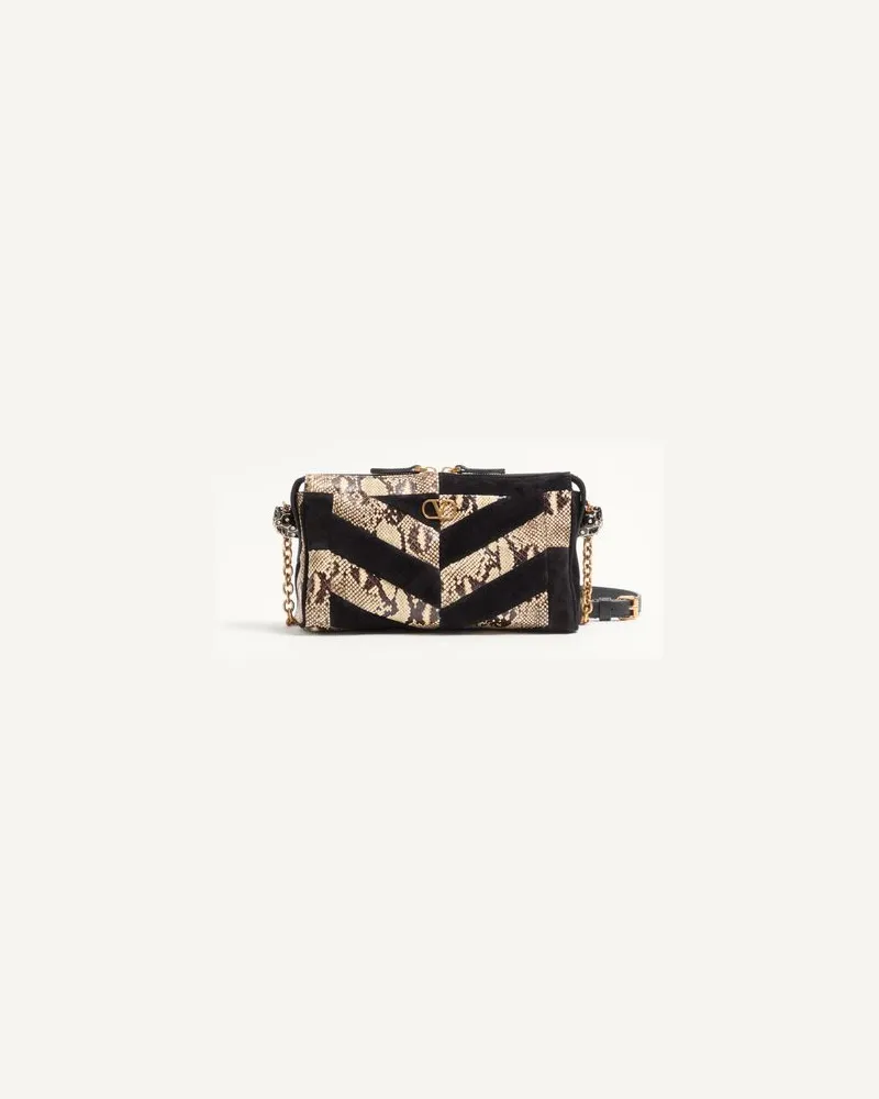 Valentino Garavani Borsa A Tracolla Piccola Valentino Garavani Panthea In Pitone E Suede Motivo Chevron Donna BEIGE/NERO UNI