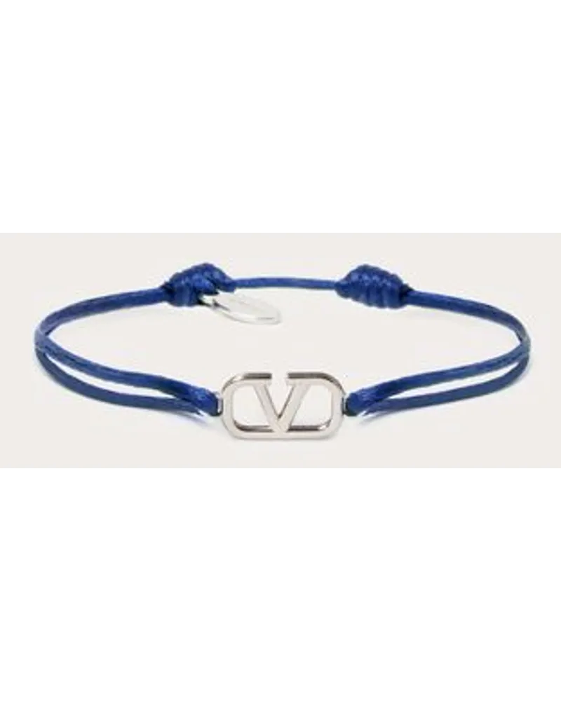 Valentino Garavani BRACCIALE VLOGO SIGNATURE IN COTONE Uomo BLU SCURO Blu