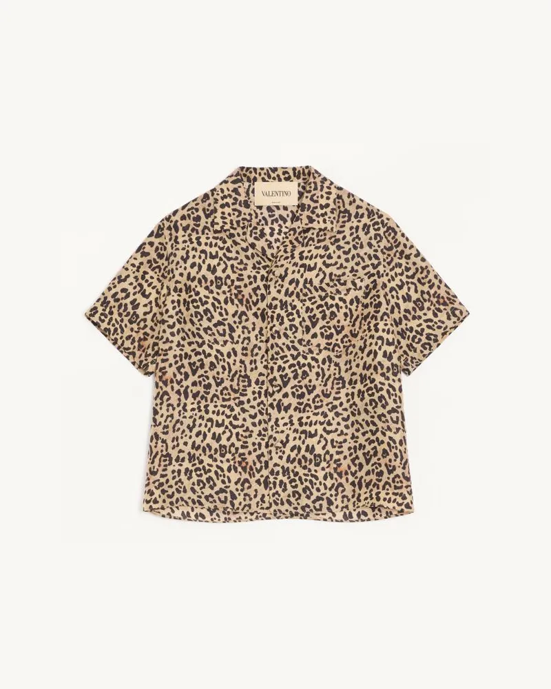 Valentino Garavani Camicia da bowling Valentino in seta habotai con stampa Fauve Eclat Animalier Uomo ANIMALIER Animalier