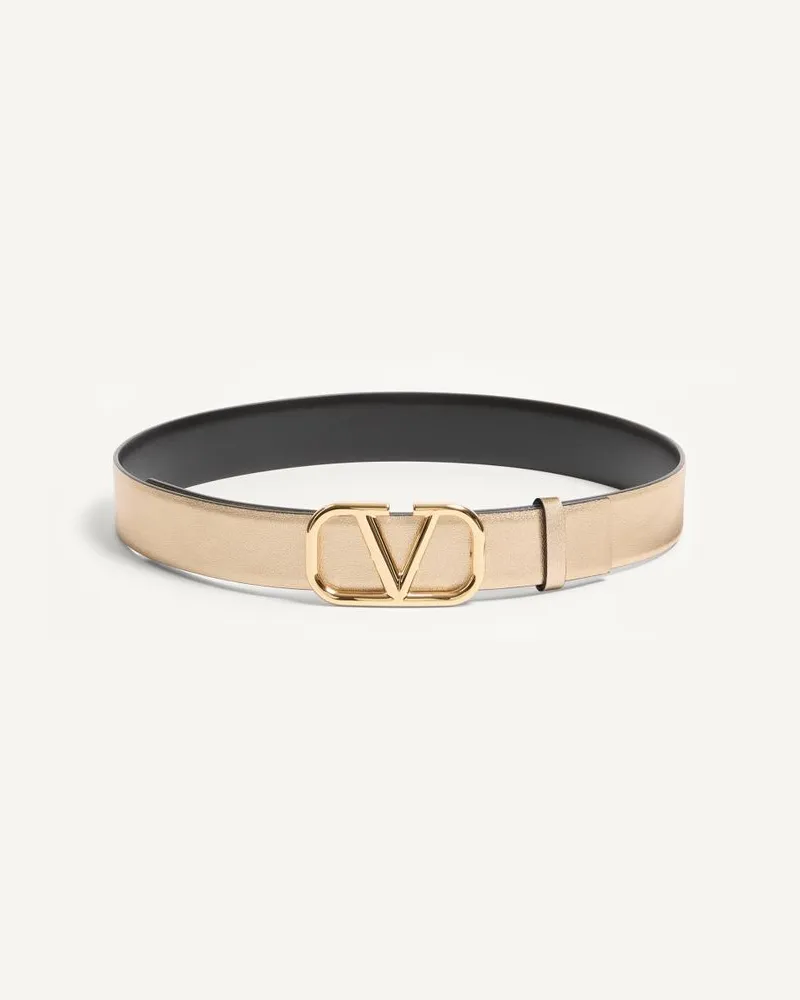 Valentino Garavani Cintura Reversibile VLogo Signature In Vitello Metallizzato E Vitello Lucido 30 Mm Donna ORO/NERO Oro