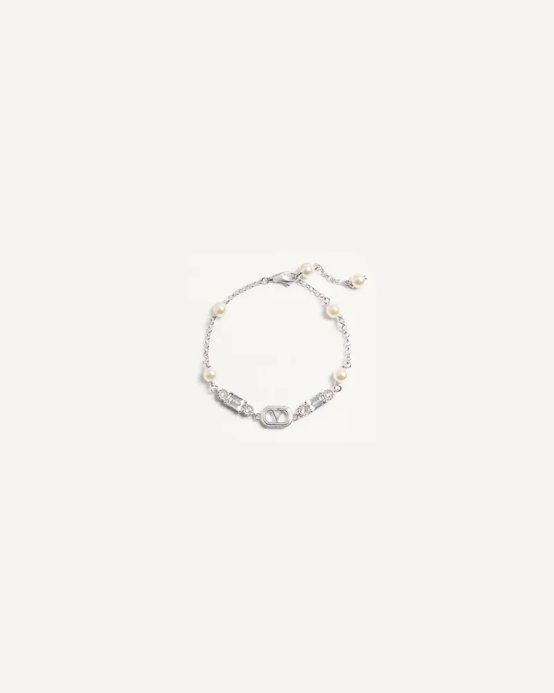 Valentino Garavani Bracciale Ovalette In Metallo, Perle E Cristalli Swarovski Donna RHODIUM Rhodium