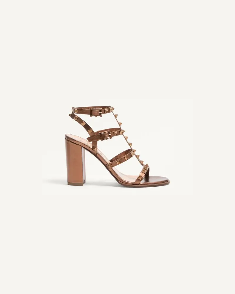 Valentino Garavani Sandalo Rockstud In Vitello Metallizzato Con Cinturini 90Mm Donna BRONZE Bronze