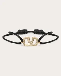 Valentino Garavani BRACCIALE VLOGO SIGNATURE IN COTONE E CRISTALLI SWAROVSKI® Donna NERO Nero