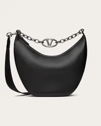 Valentino Garavani HOBO MEDIA VLOGO MOON BAG IN VITELLO GRANATO CON CATENA Uomo NERO Nero