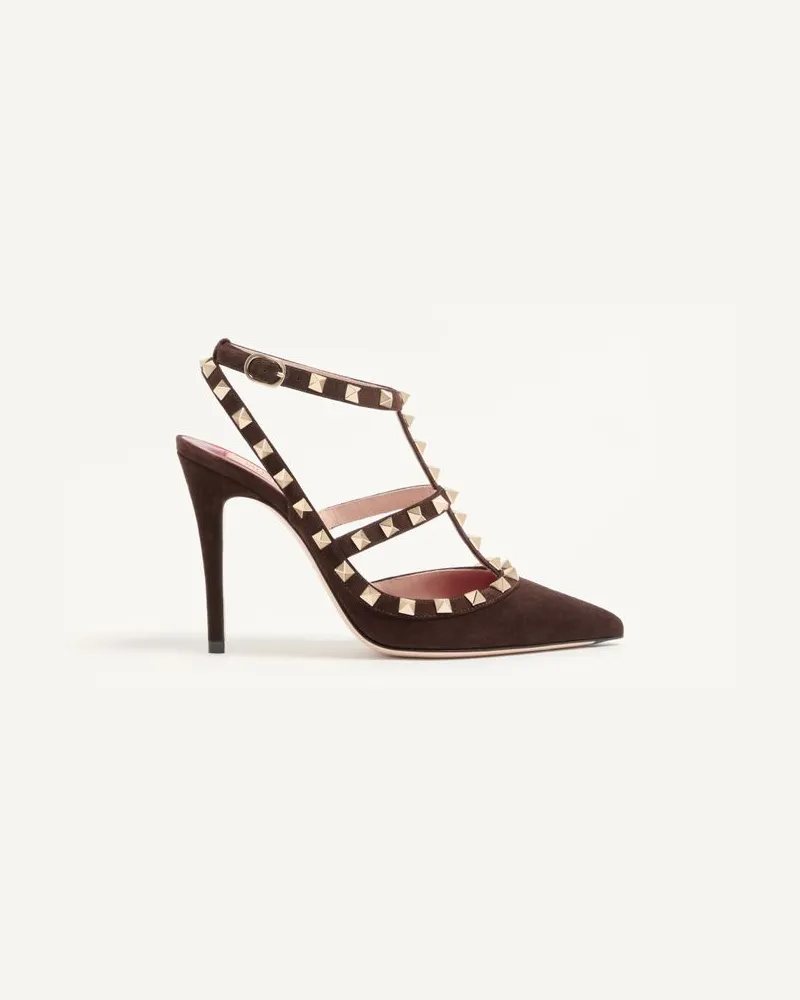 Valentino Garavani Décolleté Rockstud In Camoscio 100mm Donna EBANO Ebano