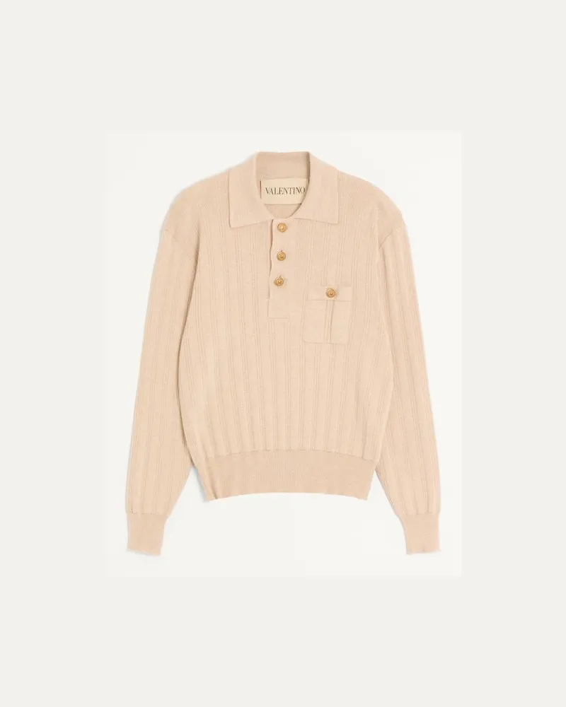Valentino Garavani Polo Manica Lunga In Cotone A Coste Uomo PANNA Panna