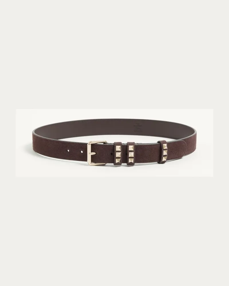 Valentino Garavani Cintura Rockstud in Suede 30 mm Donna EBANO Ebano