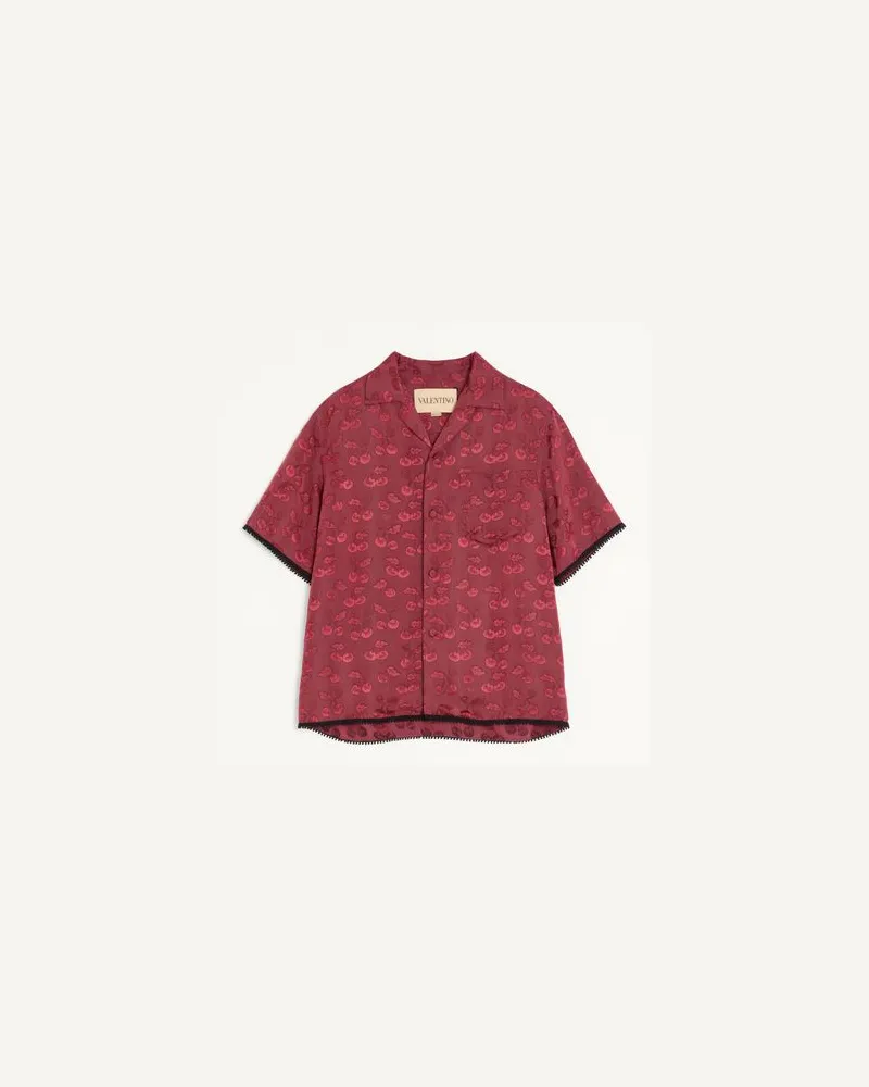 Valentino Garavani Camicia Da Bowling Valentino In Viscosa Con Motivo Jacquard Cherryfic Uomo MAGENTA 52 