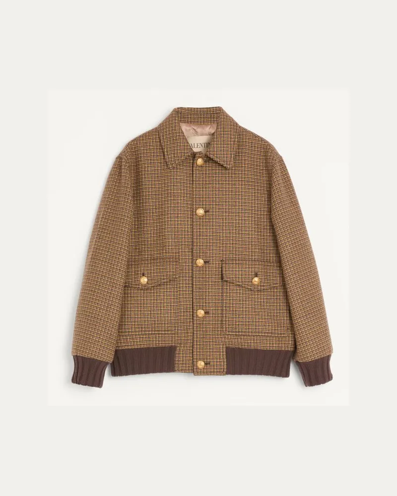 Valentino Garavani Bomber Valentino In Lana Con Motivo Pied De Poule Uomo MARRONE Marrone