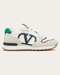 Valentino Garavani SNEAKER LOW-TOP VLOGO PACE IN CROSTA, TESSUTO E VITELLO Uomo BIANCO/VERDE Bianco