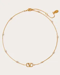 Valentino Garavani COLLANA MINI VLOGO SIGNATURE IN METALLO E CRISTALLI SWAROVSKI® Donna ORO Oro