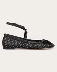 Valentino Garavani BALLERINA ROCKSTUD IN RETE CON CRISTALLI E BORCHIE IN TONO Donna NERO Nero