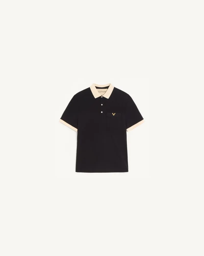 Valentino Garavani Polo Valentino in piquet di cotone con VGold Uomo NERO/BURRO XL 