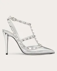 Valentino Garavani DÉCOLLETÉ ROCKSTUD IN SPECCHIO CON CINTURINI E BORCHIE IN TONO 100MM Donna ARGENTO Argento