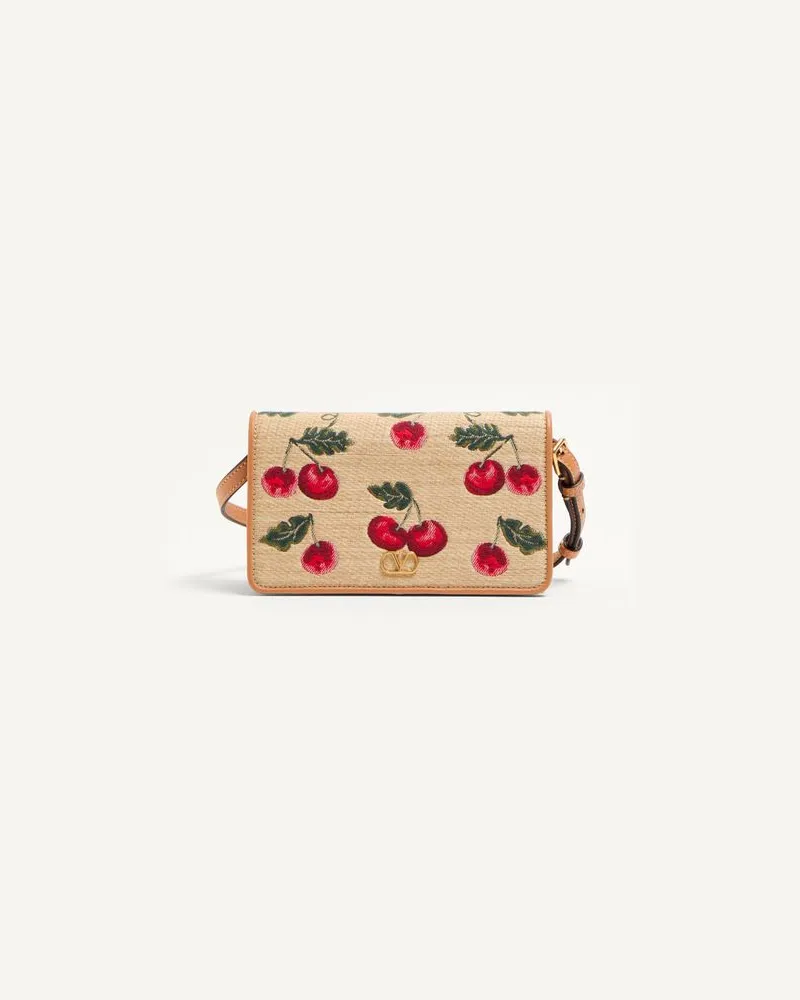 Valentino Garavani Mini Borsa A Spalla Vlogo Signature In Rafia Jacquard Con Motivo Cherryfic Donna NATURALE/ROSSO Naturale
