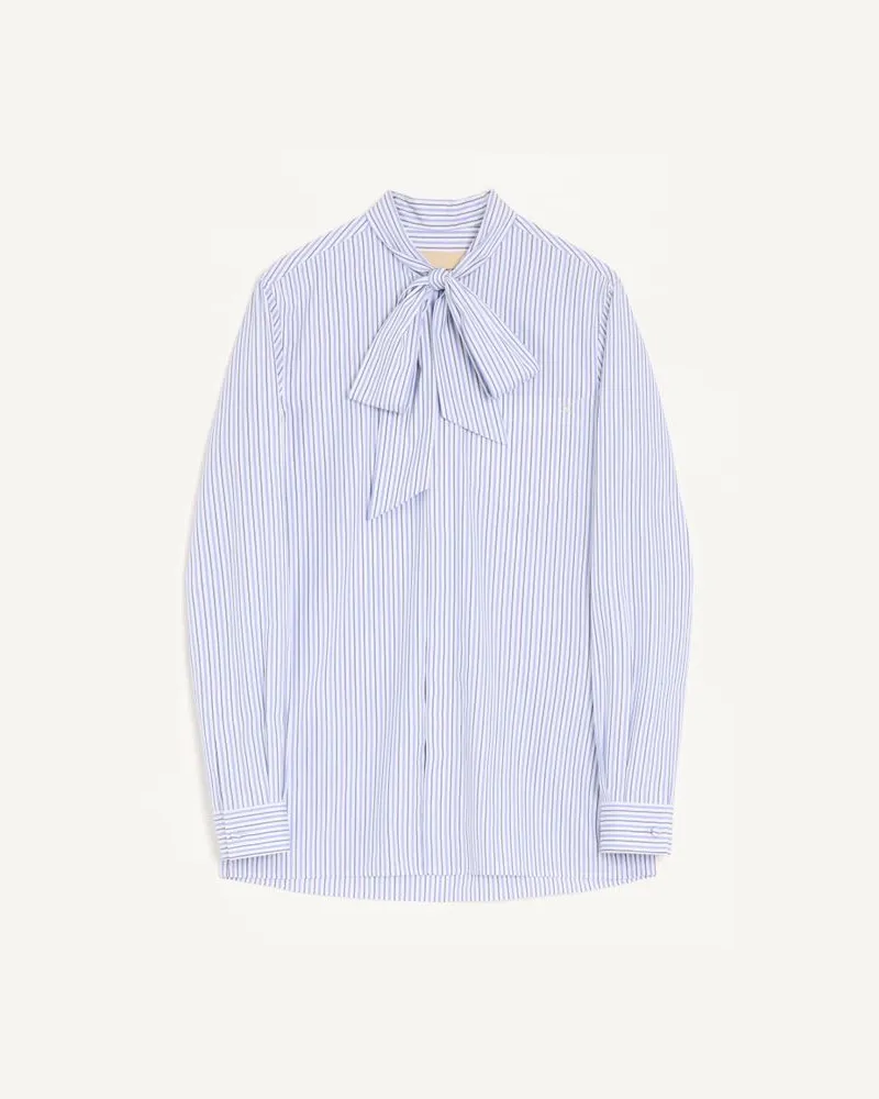 Valentino Garavani Camicia Valentino In Popeline Di Cotone Con Con Collo A Sciarpa E Ricamo VLogo Uomo AZZURRO/BIANCO Azzurro