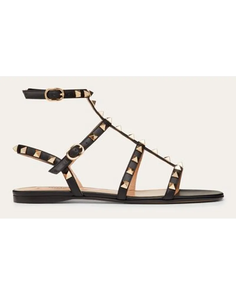 Valentino Garavani Sandalo Basso Rockstud In Vitello Con Cinturini Donna NERO Nero