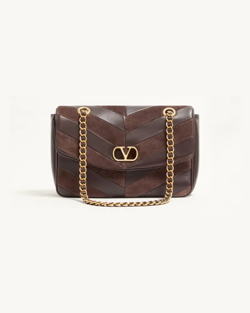 Valentino Garavani Borsa Media Con Catena Valentino Garavani Djuna In Suede e Nappa Motivo Chevron Donna EBANO Ebano