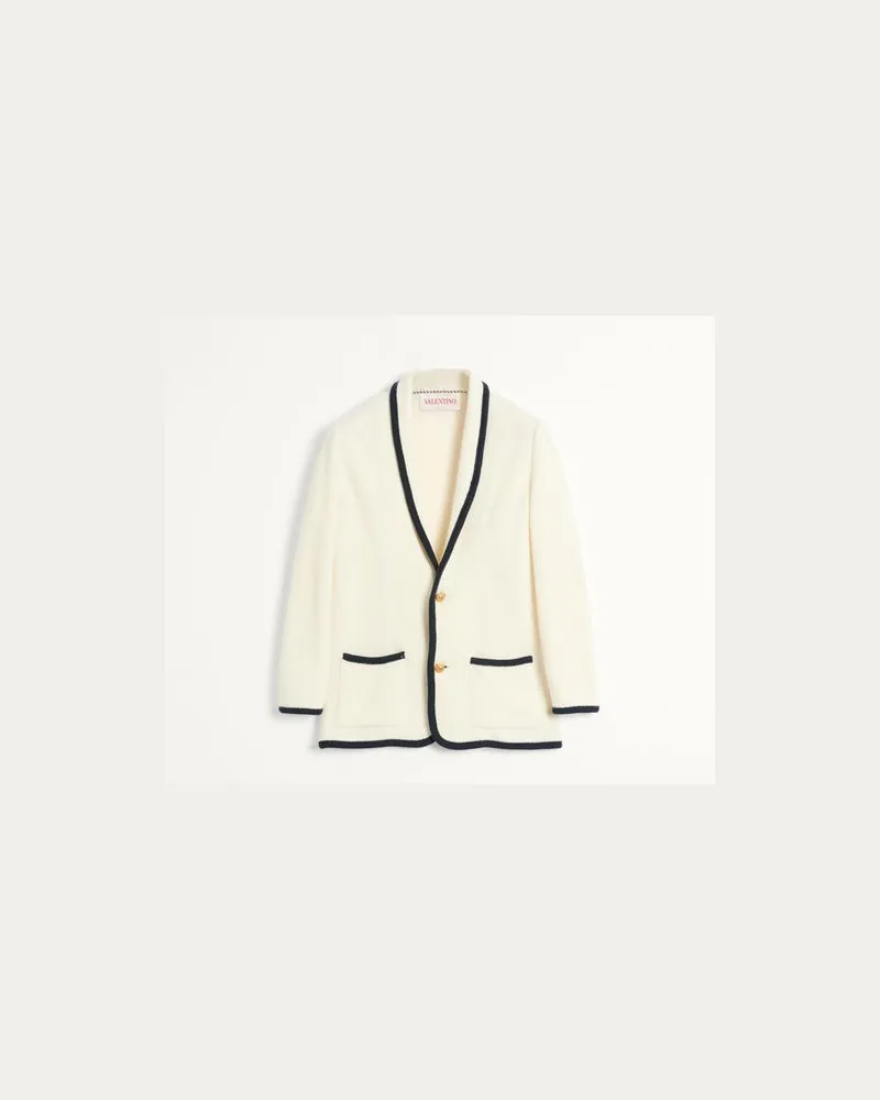 Valentino Garavani Giacca Monopetto In Lana E Cotone Con Piping In Torchon Uomo BURRO/INDACO M 