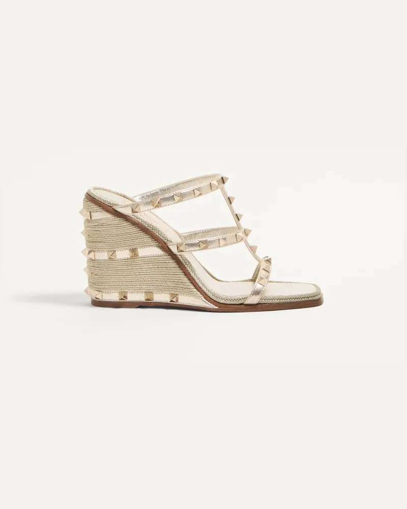 Valentino Garavani Sandalo Zeppa Rockstud In Nappa Laminata Con Ricamo Cornely 100Mm Donna PLATINO Platino