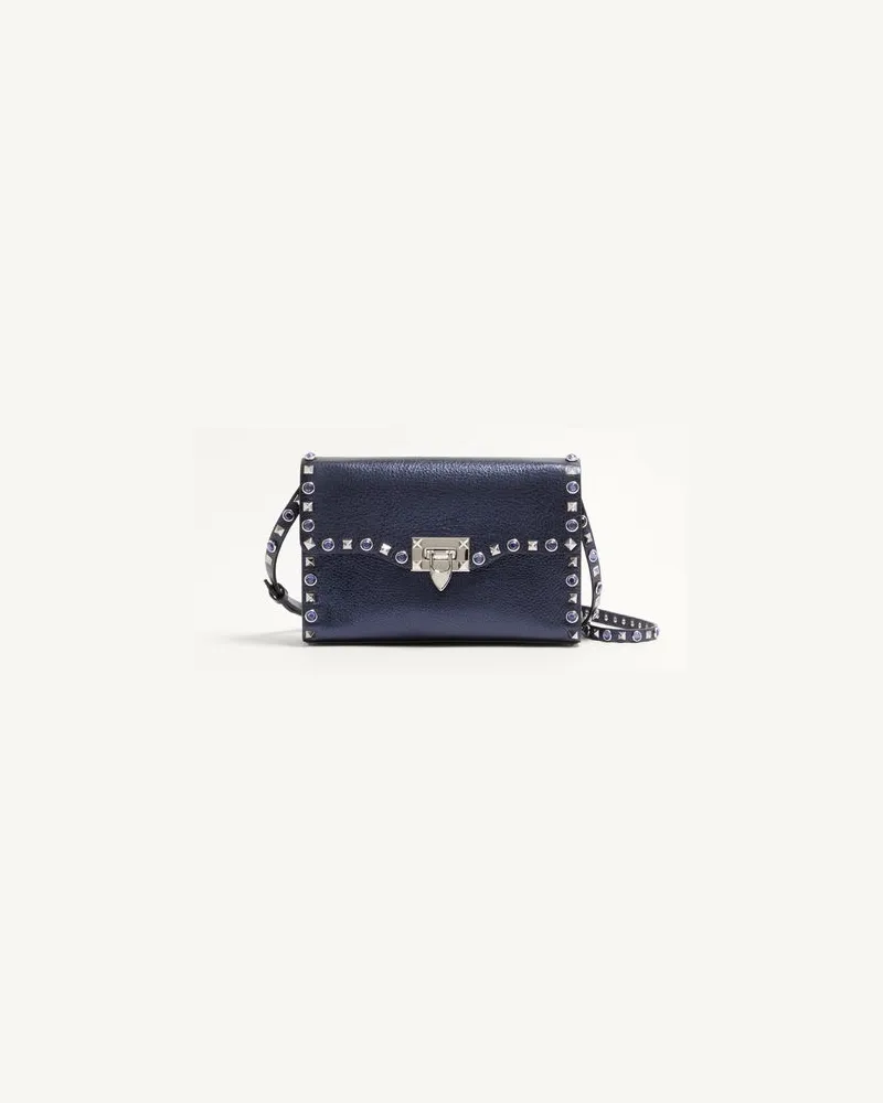 Valentino Garavani Borsa A Tracolla Piccola Valentino Garavani Rockstud In Vitello Laminato Con Pietre Cabochon Donna NAVY UNI 
