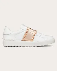 Valentino Garavani SNEAKER ROCKSTUD UNTITLED IN VITELLO CON BANDA METALLIZZATA Donna BIANCO/RAME Bianco