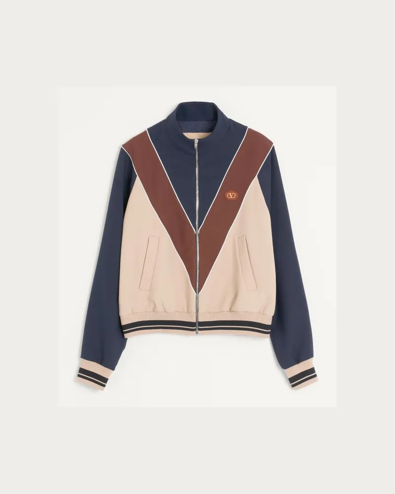 Valentino Garavani Felpa Valentino in nylon con zip e V intarsiata Uomo BLU/NOCCIOLA/BURRO Blu
