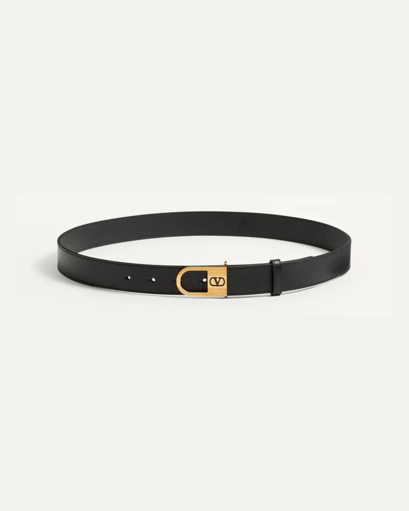 Valentino Garavani Cintura VLogo Signature In Vitello Lucido 30 Mm Con Dettaglio Logo Smaltato Uomo NERO Nero