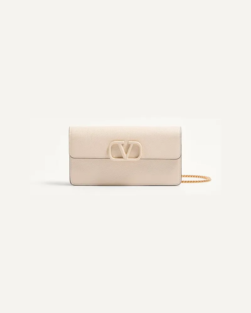 Valentino Garavani Portafoglio Con Catena VLogo Signature in Vitello Granato Donna LIGHT IVORY Light